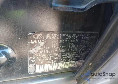 2005 Hyundai Santa Fe Gls z USA, uszkodzony, nr VIN KM8SC13D25U963899